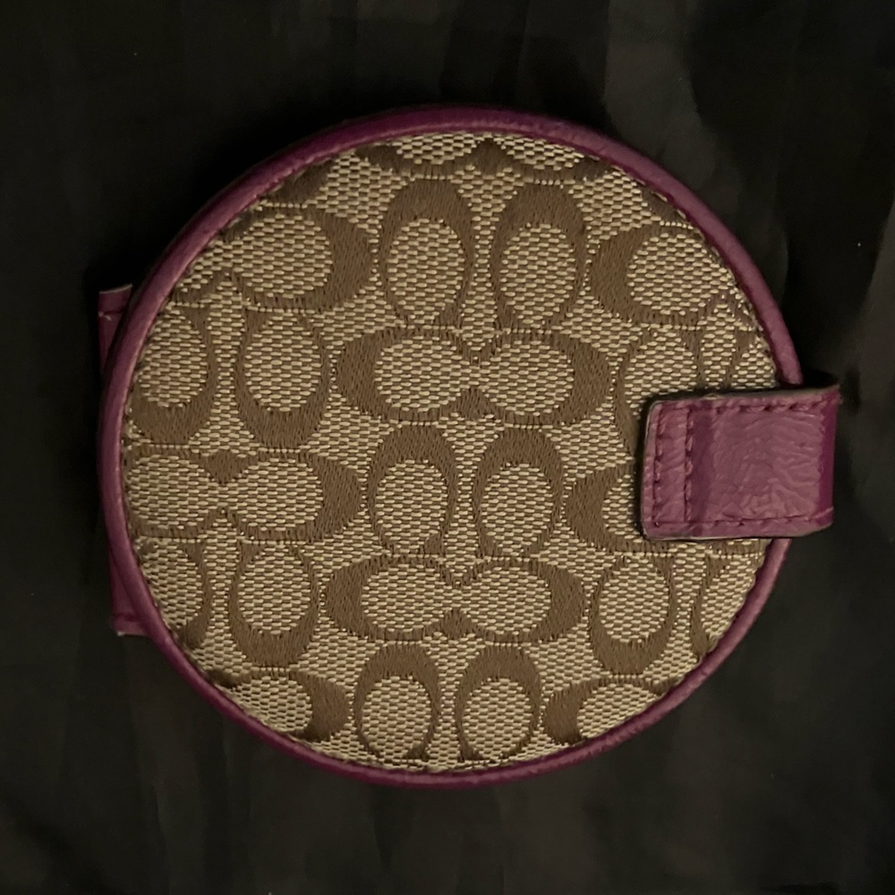 Coach Compact Mirror In Signature C Pattern W/Pur… - image 3
